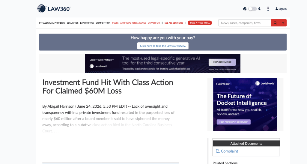 Law360 coverage of Quantum Blocks Capital class action filed by cryptocurrency attorney Liam Murphy over $60 million fund diversion