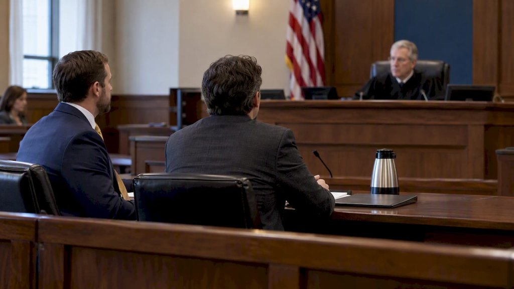 Restitution hearing in a federal courtroom